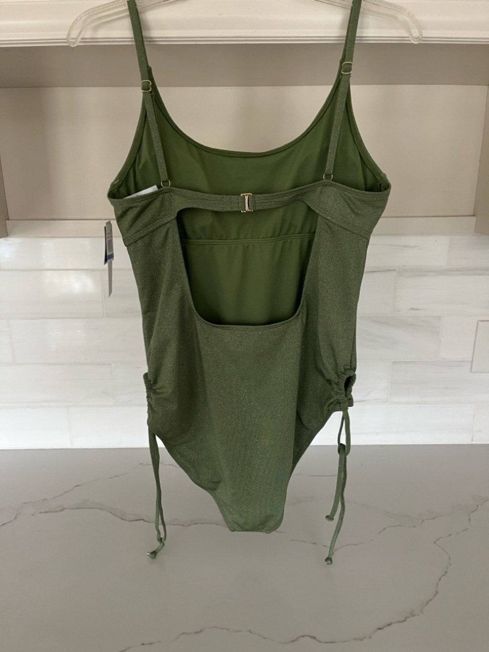 Salt + Cove Lurex Shimmer Green One-Piece Swimsuit with Side Drawstrings XL - Picture 8 of 9